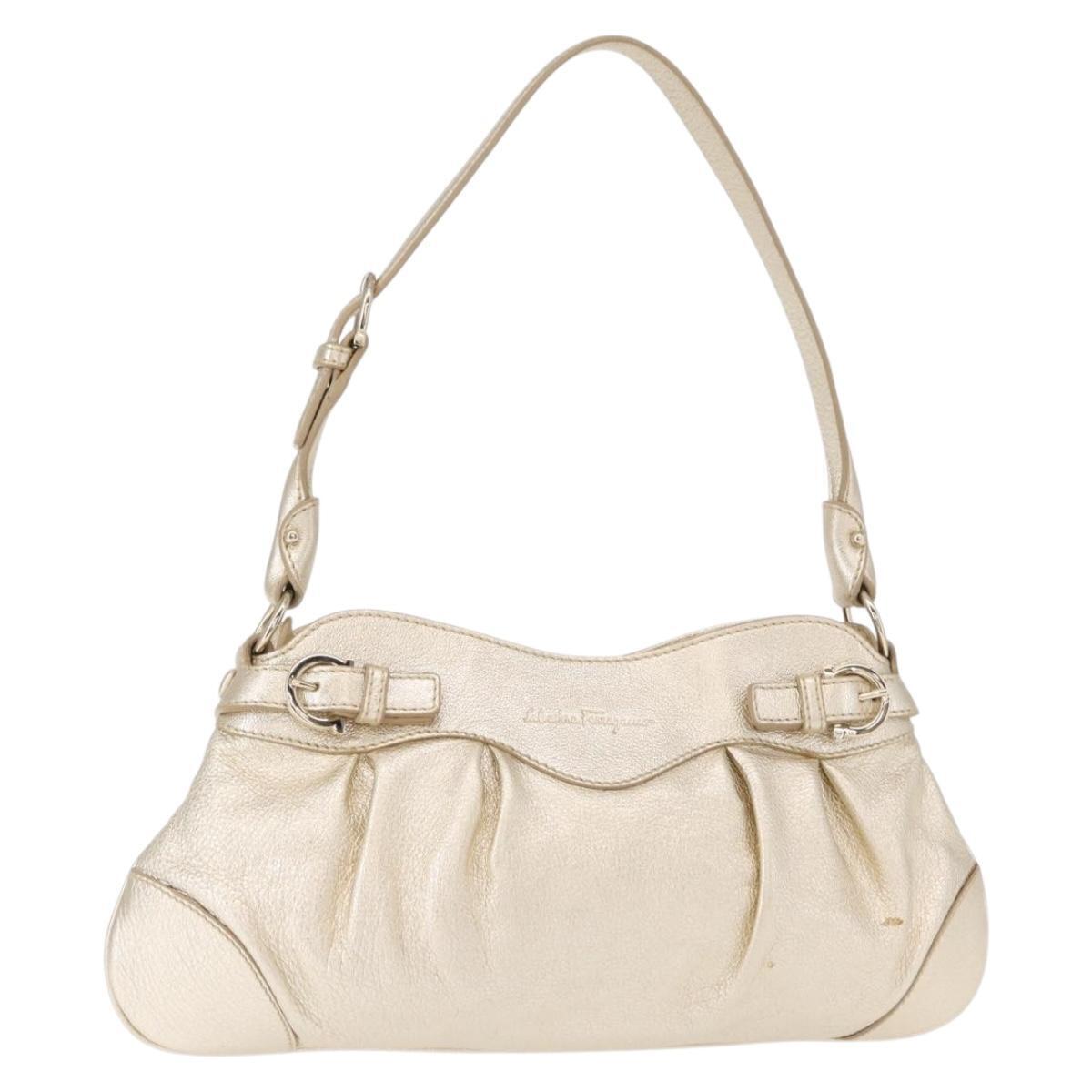 Salvatore Ferragamo Gancini Shoulder Bag Leather Gold Auth 153960